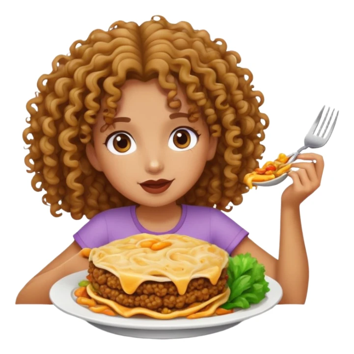 curly hair girl eating a big meal sticker