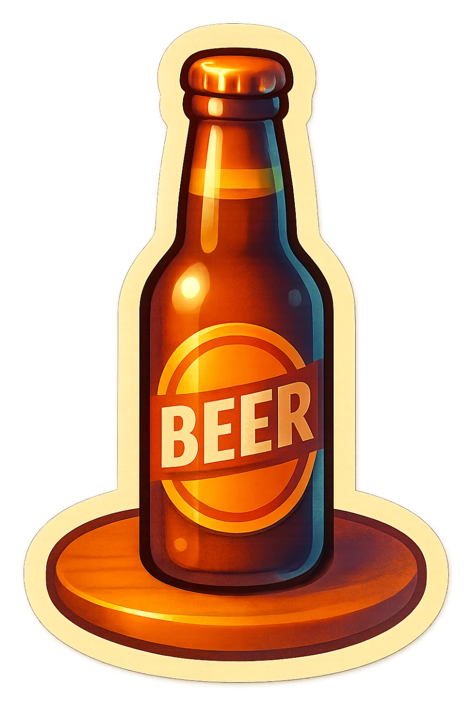A beer bottle on a table sticker with a vintage design and bright colors sticker