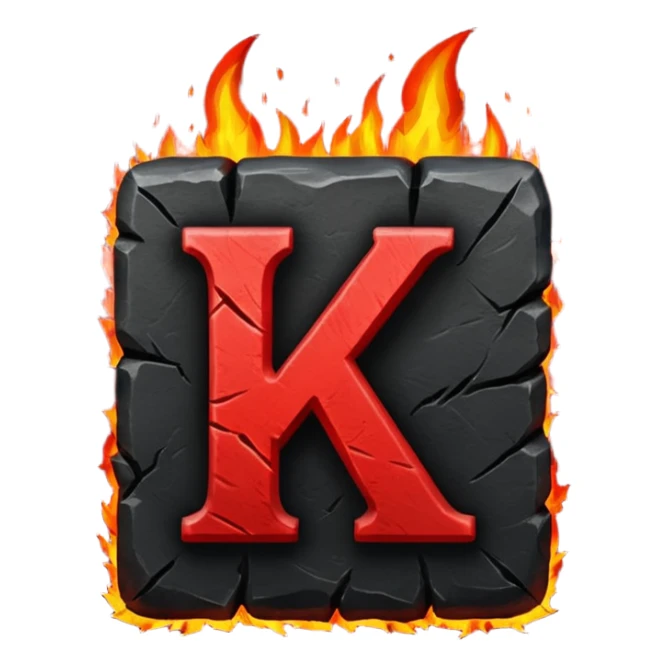 burning coal square with letter K chiseled into it sticker