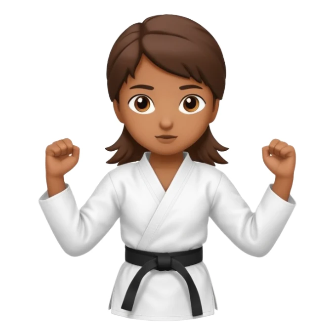 Ragazza castana che pratica karate, ha la cintura nera ed io tradizionale kimono bianco del karate, tira un calcio laterale oppure un pugno oppure è in posizione di guardia sticker