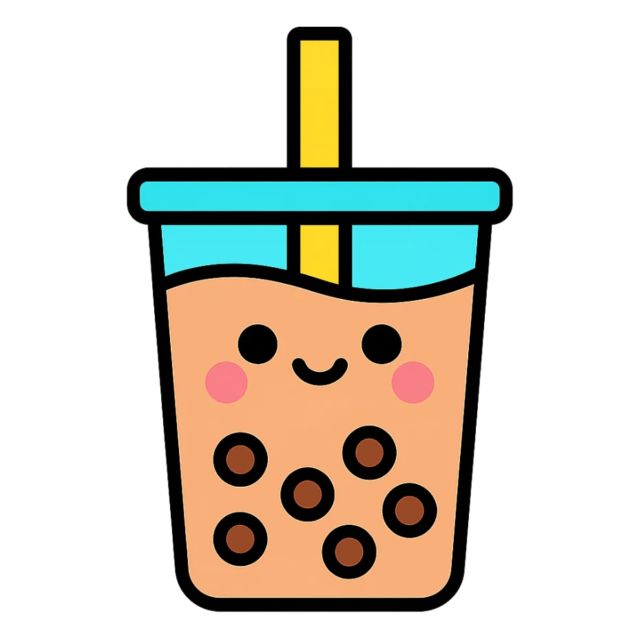 kawaii boba tea with a cute smiling face sticker