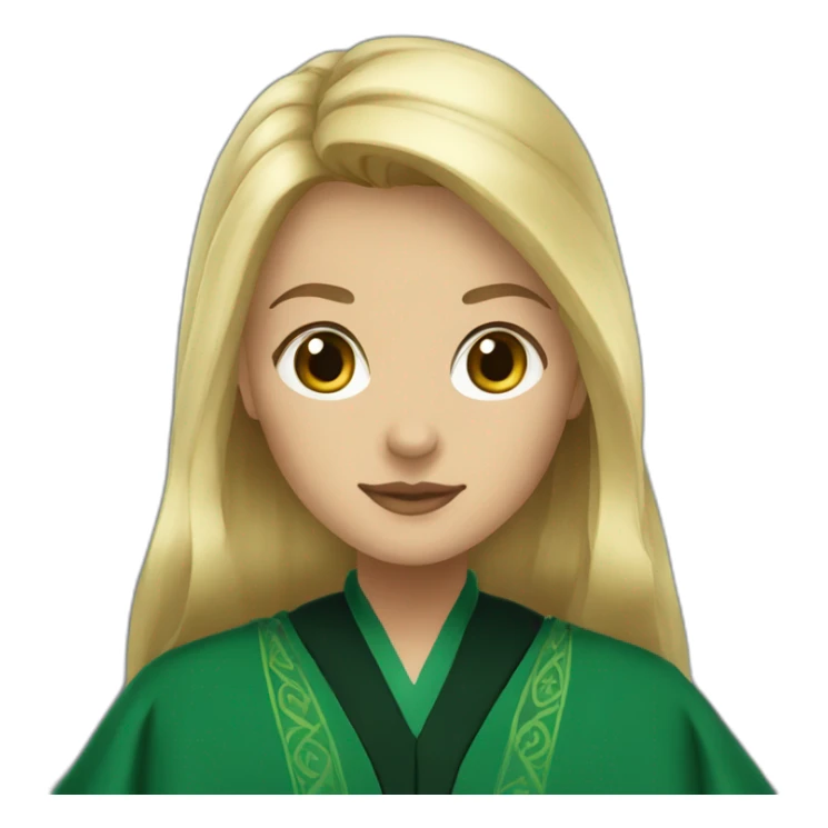 Blonde girl wearing Slytherin green robe sticker