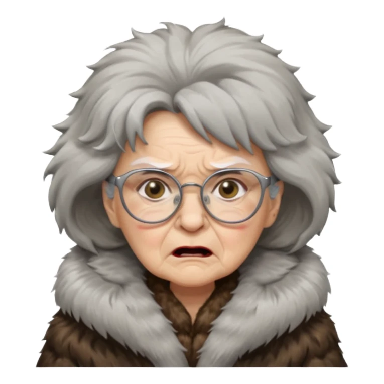 old woman with glasses angry wearing big furcoat sticker