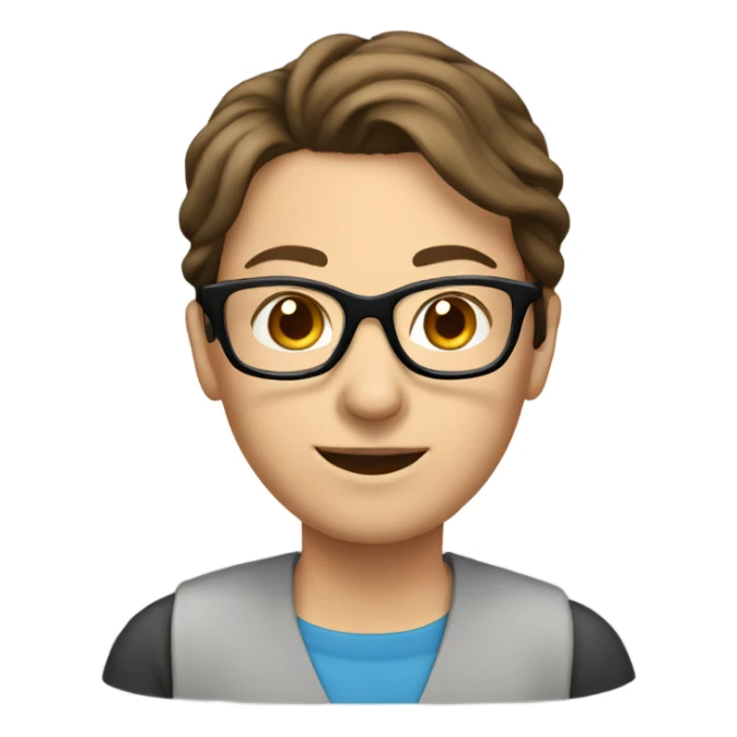 Teacher with Brown hair tied back, glasses, small nose sticker