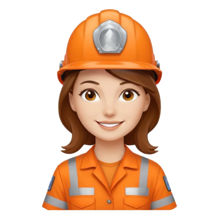 GAROTA BRANCA DE CABELOS CASTANHOS, UNIFORME DE TRABALHO LARANJA E CAPACETE LARANJA sticker
