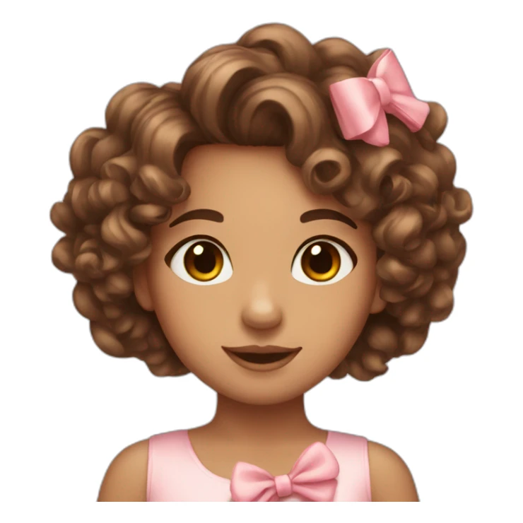 beautiful girl with curly brown hair with a bow sticker