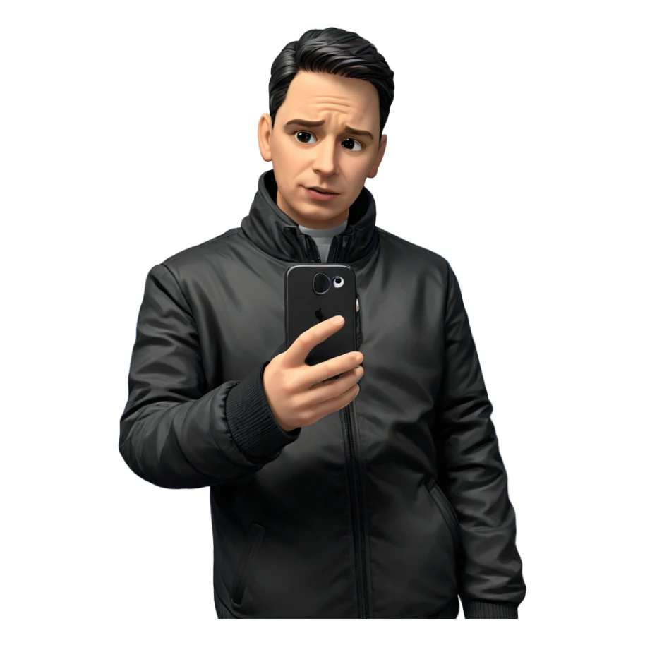 boy in black jacket texting sticker