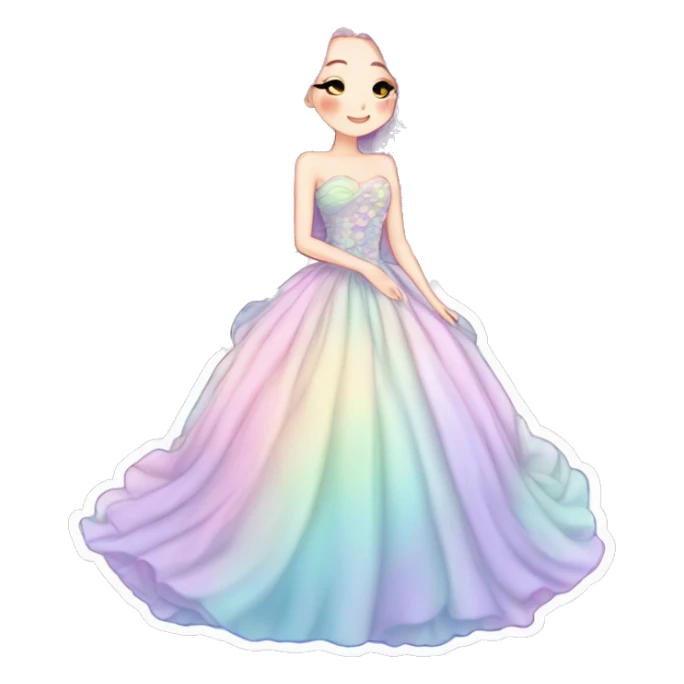 gorgeous pretty attractive lady beautiful pastel-gradient hair with gorgeous dress fairycore cottagecore pastelcore detailed high quality trending VOGUE aesthetic full body sticker sticker