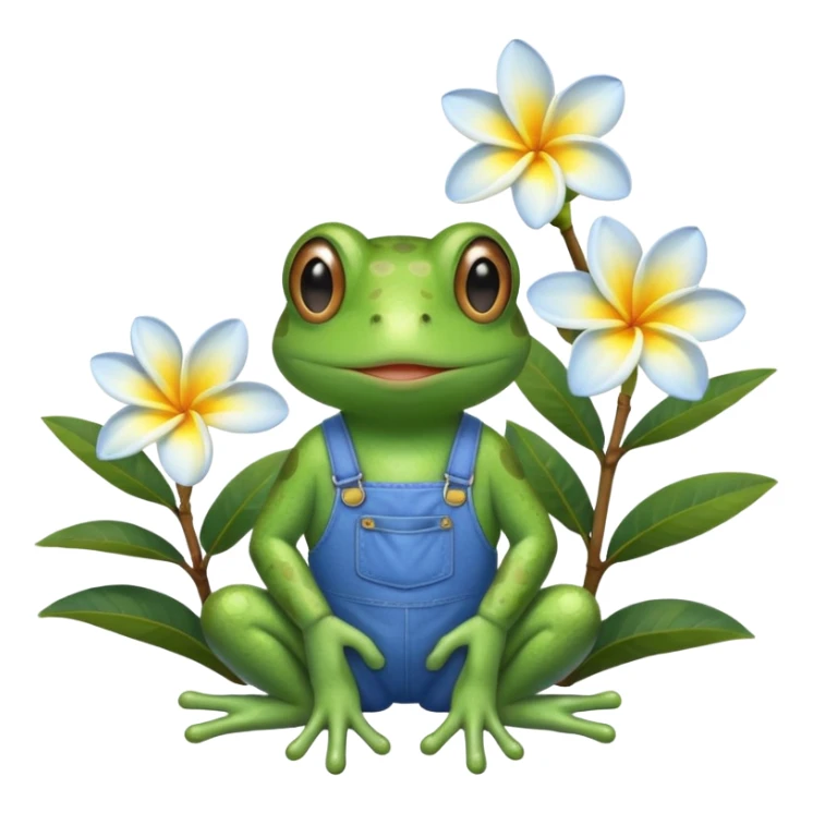 Cute frog with blue clothes and plumeria flower  sticker