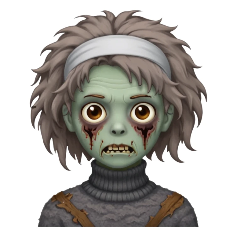 brown fluffy haired grey zombie with turtleneck sweater and hair band sticker