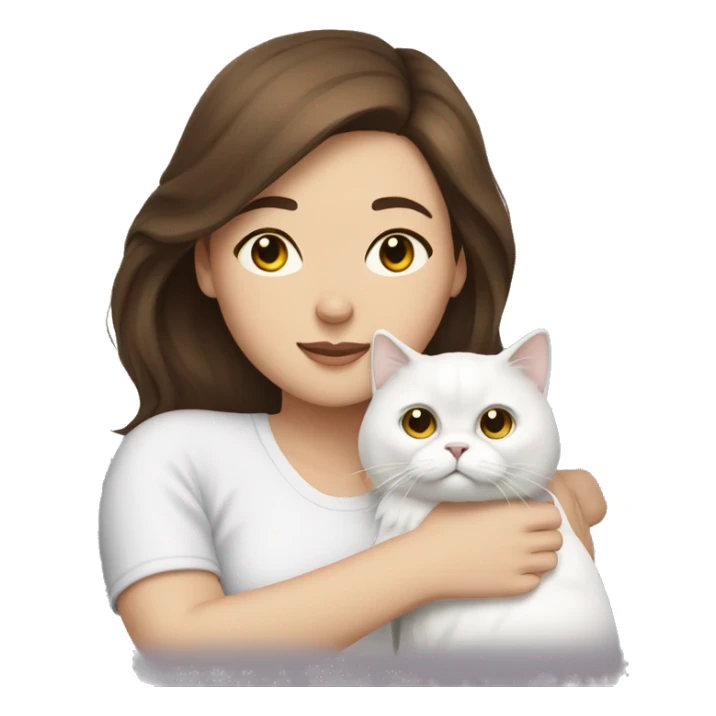 Brunette woman snuggling white Persian cat sticker