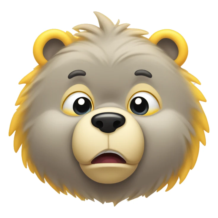  Care Bear character Funshine Bear, but make the bear angry. The bear should have furrowed eyebrows, with both brows slanting downwards towards the center to show the expression of anger. sticker