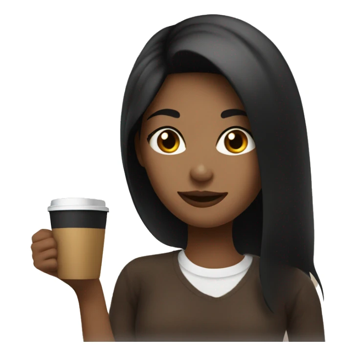 Girl with black hair holding coffee  sticker