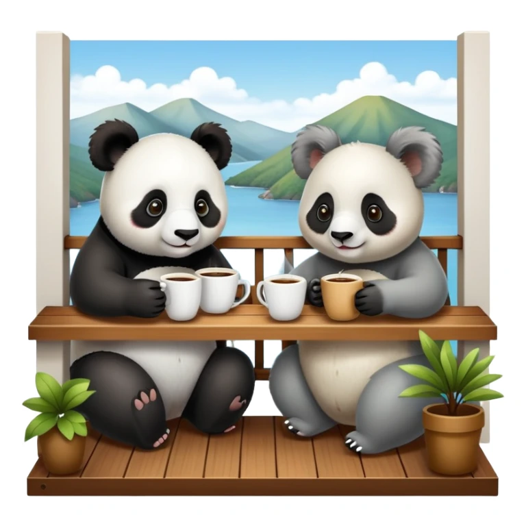Panda and koala having coffee on little balcony sticker