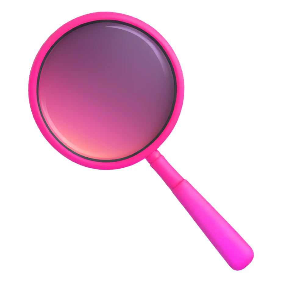 magnifying glass, transparent glass with bright pink gradient from #FF335F to #FF99AA, highlights, minimalistic sticker