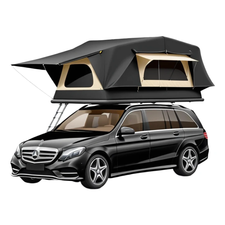 black Mercedes-Benz car with roof tent sticker