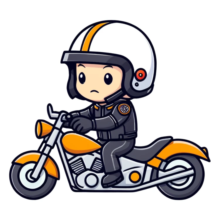 chibi biker in helmet suffers from burning helmet sticker