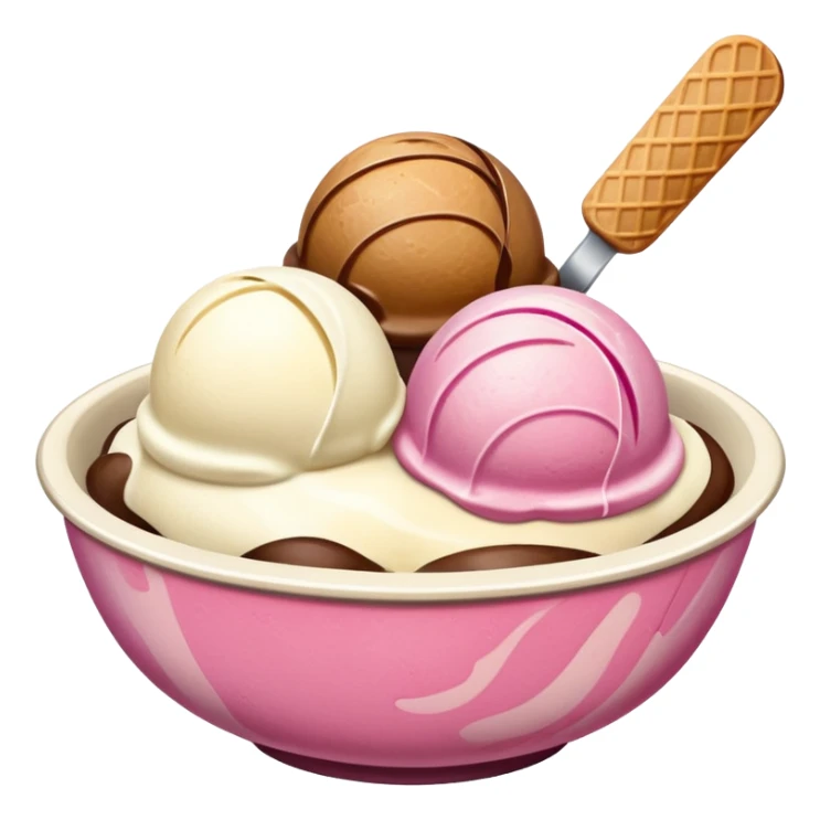 White, brown, and pink ice cream scoops in a bowl sticker