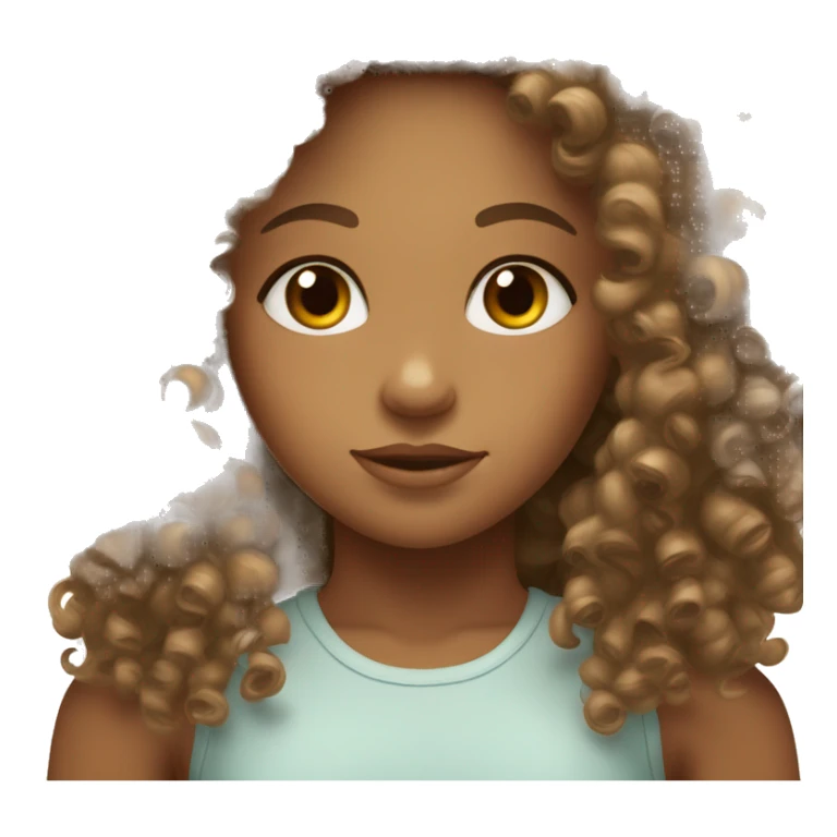 Curly haired girl with almond eyes and tan skin sticker