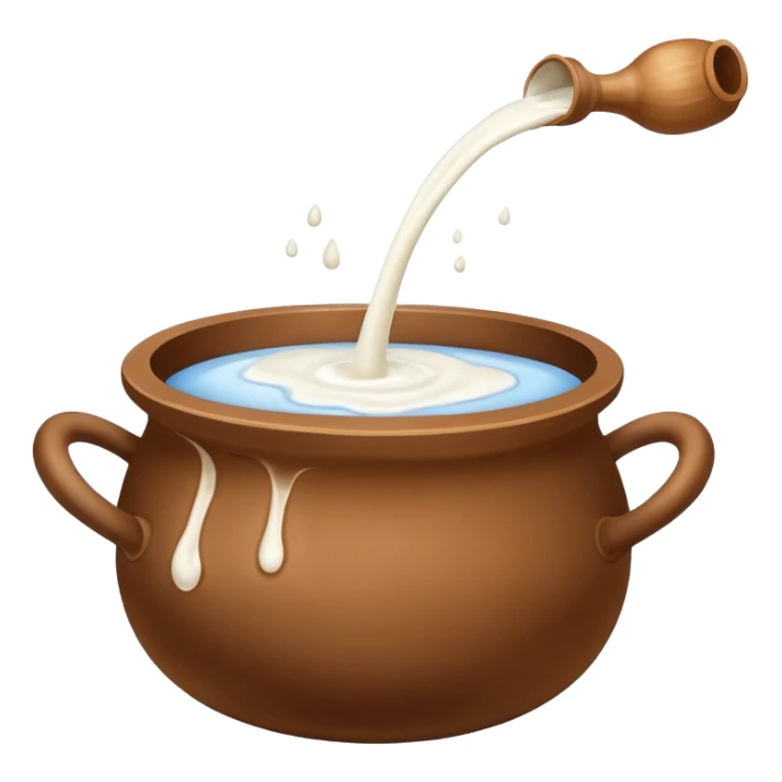 Milk flowing in a brown mud  pot under fire sticker