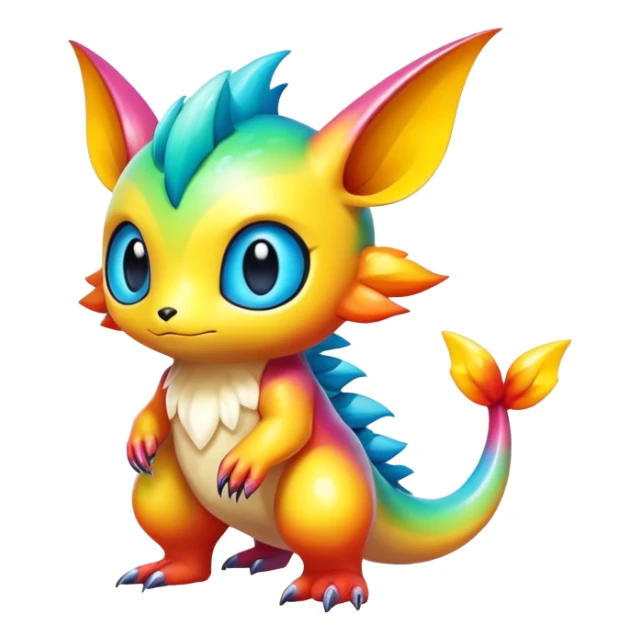 Exotic shiny rare multi-colored epic cute Fakémon-creature, full body, with random markings sticker
