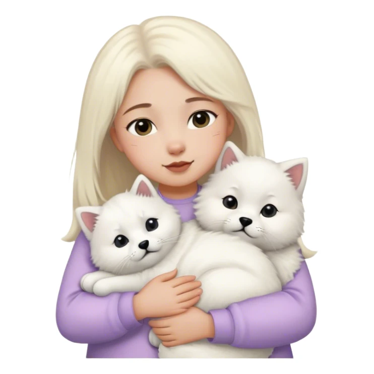 Samoyed and black British cat hug children in pastel clothes sticker