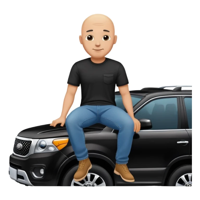 bald man sitting on top of a Kia Mohave SUV sticker
