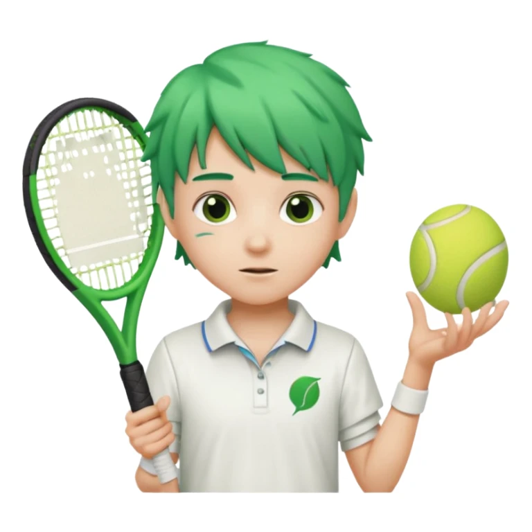 kid, green haired, white clothes, tennis player sticker