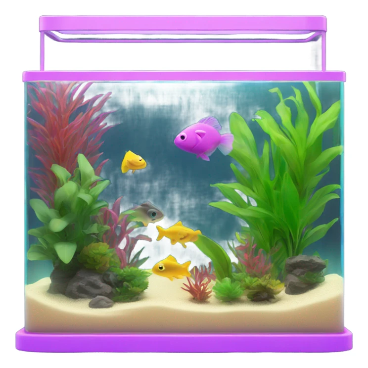 One Rectangular fish tank, beige lid and wedges with green plants inside  and  fish in different neon colors (pink, yellow, purple, green, blue) sticker