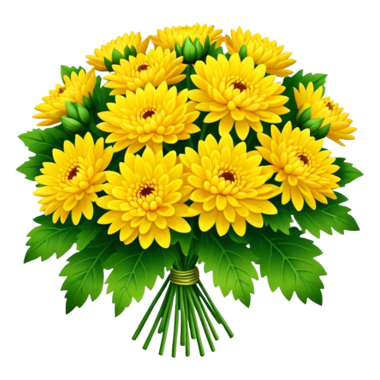 big bouquet Bright Yellow Chrysanthemum, luxuriant, leaf, bud sticker
