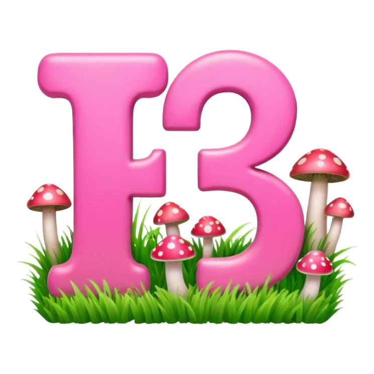 P P letters, pink and green, with grass growing, mushrooms around sticker