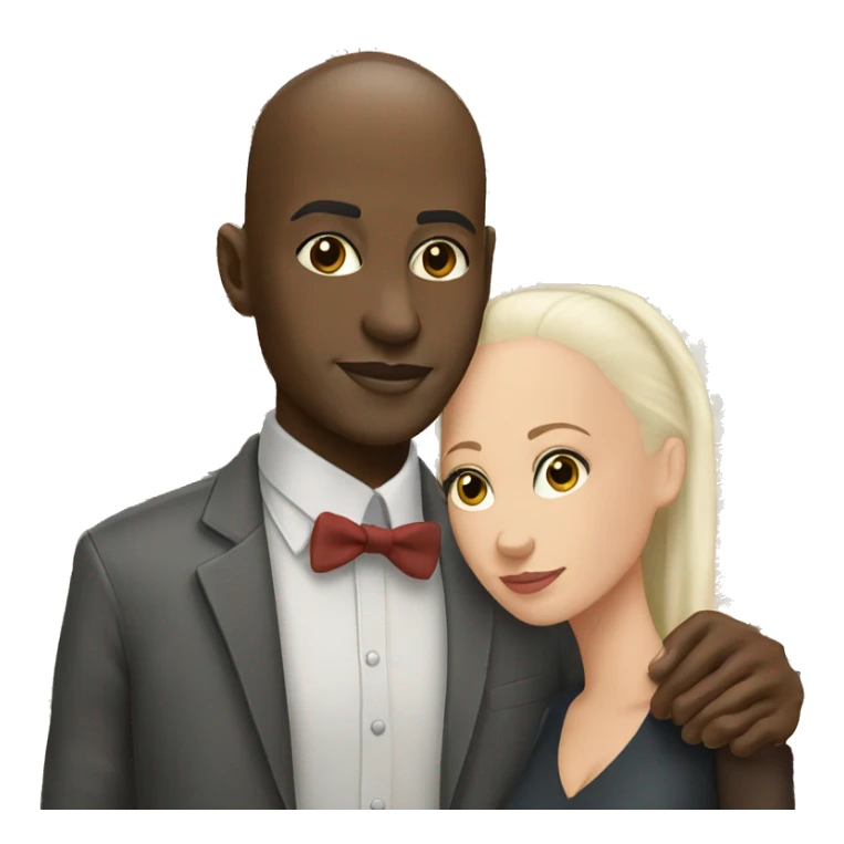 Black man bald / white woman brunette / kissing sticker