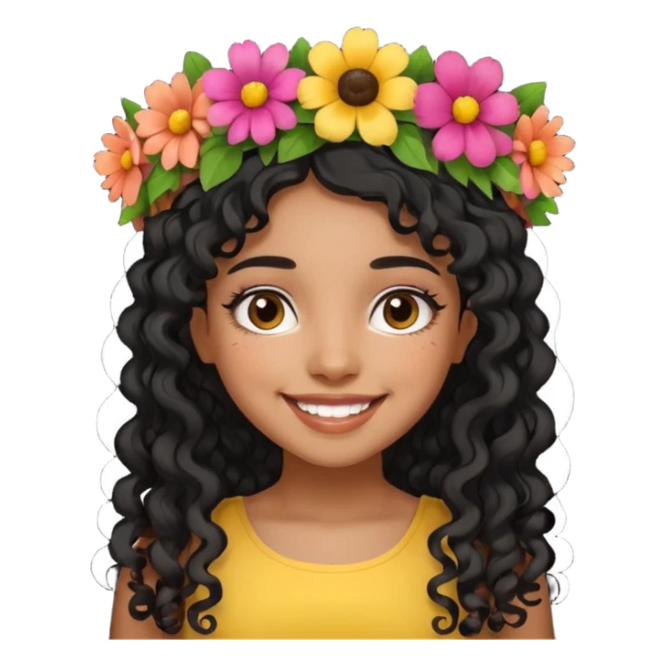 Latina girl with long curly black hair, smiling sticker