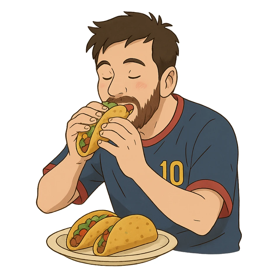 ghibli style Messi eating tacos sticker