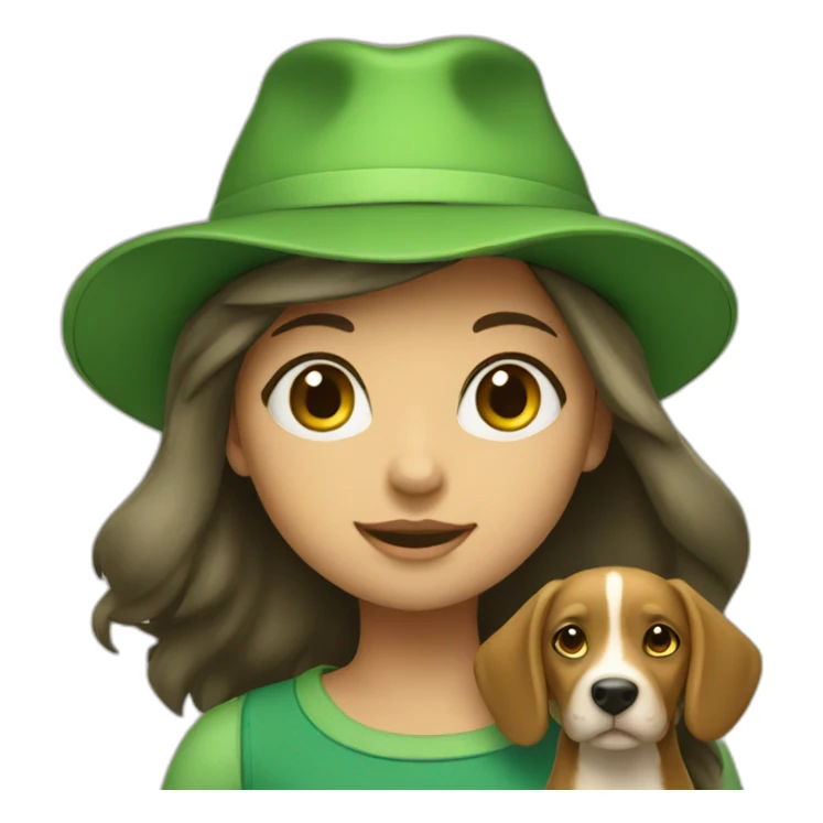 A girl with a dog in a green hat sticker