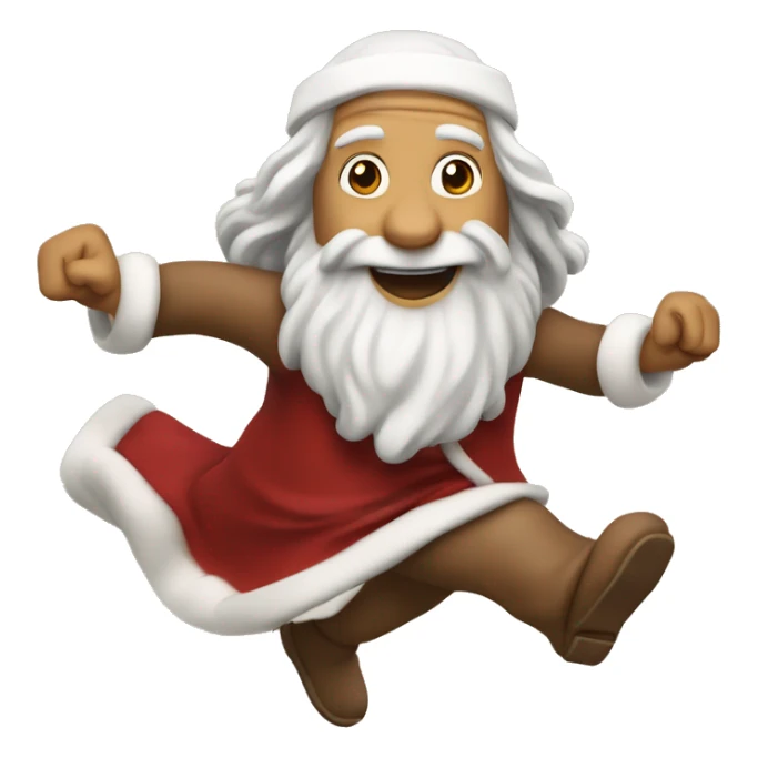 Leonardo Da Vinci running, with a large stride and arms outstretched, in a santa costume sticker