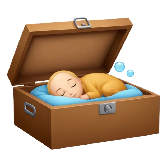 emoji of sleeping box, box is brown colored, open and empty, with a tiny Zzz bubble sticker