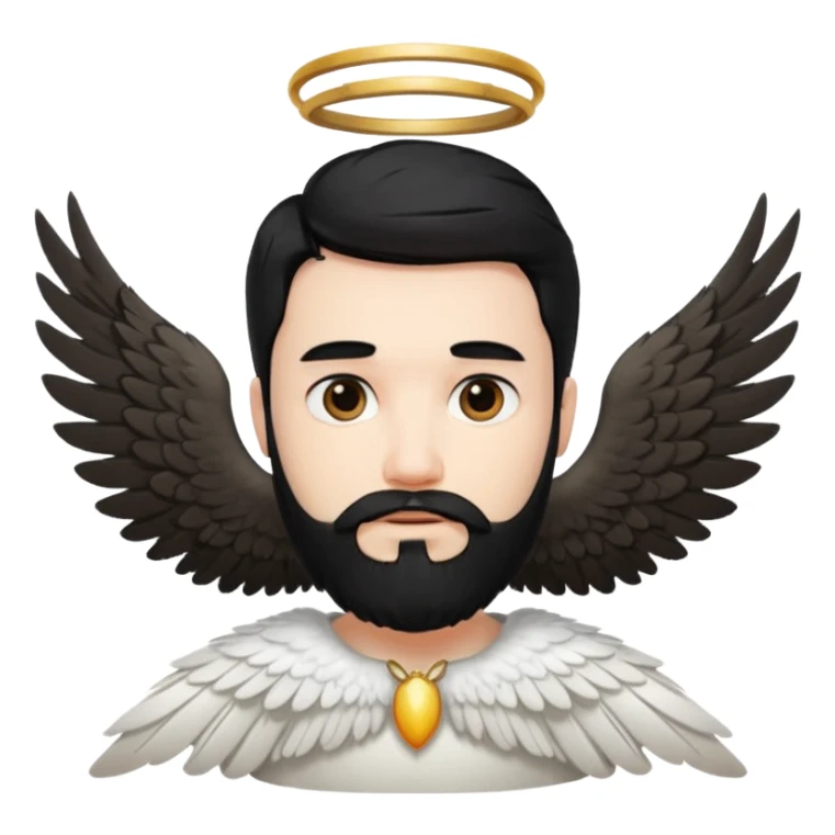 black hair, bearded man angel sticker