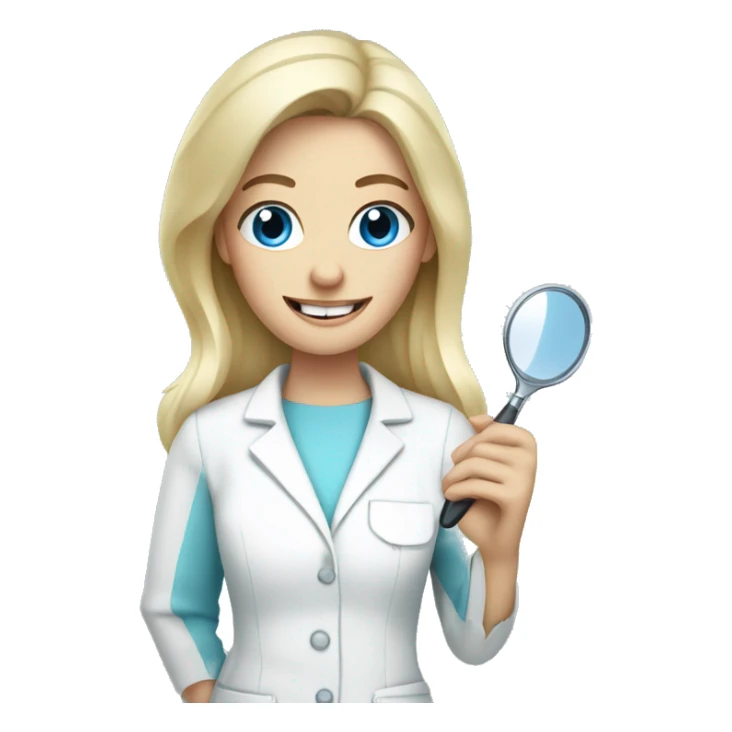 blonde dentist blue eyes holding dental hand mirror sticker
