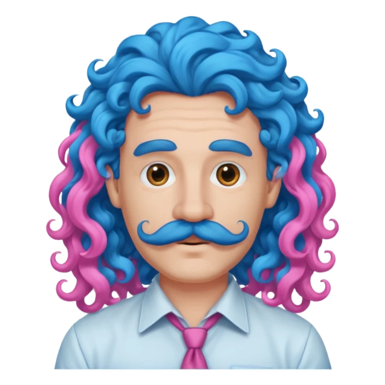 man with very curly long blue hair pink big mustache  sticker