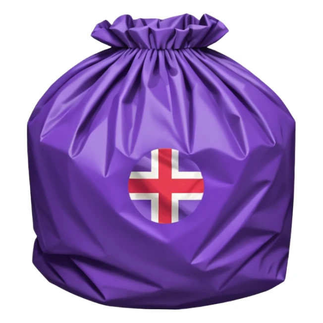 purple trash bag with small Swiss flag, octagonal sticker shape, no text sticker