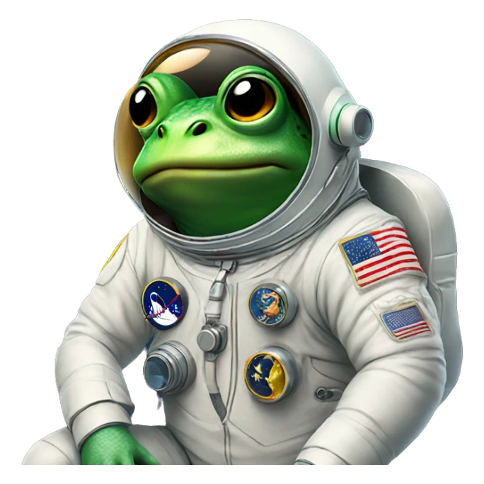 Frog wearing astronaut suit holding the moon sticker