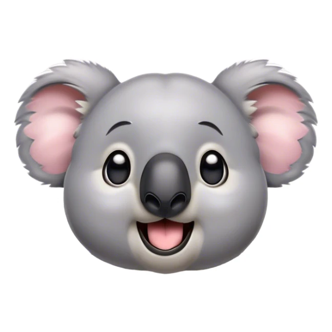 Cinematic Comical Koala Portrait Emoji, Head tilted dramatically with an exaggeratedly amused expression, featuring a quirky grey fur with a comically large black nose and wide, expressive eyes filled with playful disbelief, Simplified yet hilariously expressive features, highly detailed, glowing with a slightly sassy glow, high shine, dramatic yet playful, stylized with an air of cheeky eucalyptus mischief, bright and endearing, soft glowing outline, capturing the essence of a spirited and over‐the‐top koala, so meme‐worthy it feels like it could hug its way into internet fame instantly! sticker