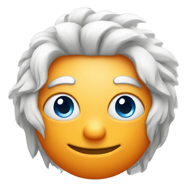 orange smiley face with white hair and blue eyes sticker
