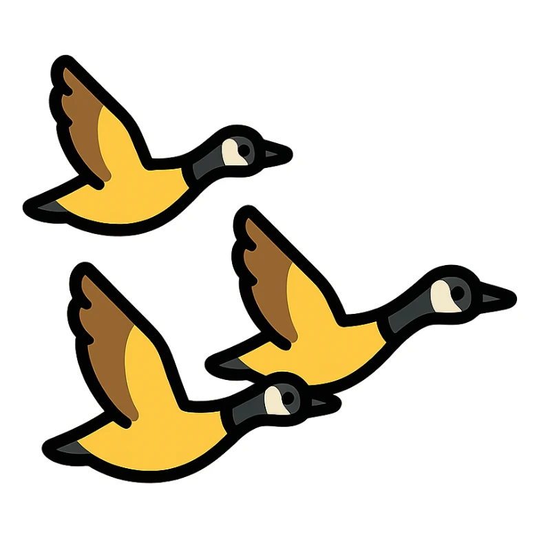 small Canadian geese flying in a classic V formation, lead goose at the right, easily identifiable as Canadian geese, for encouragement sticker