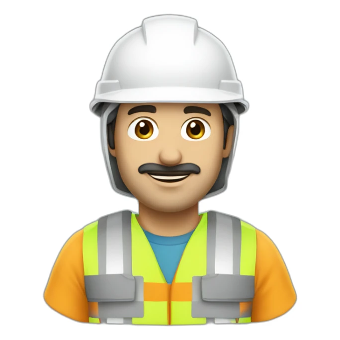 Turkish electrical engineer with white helmet and phosphorescent protection vest sticker