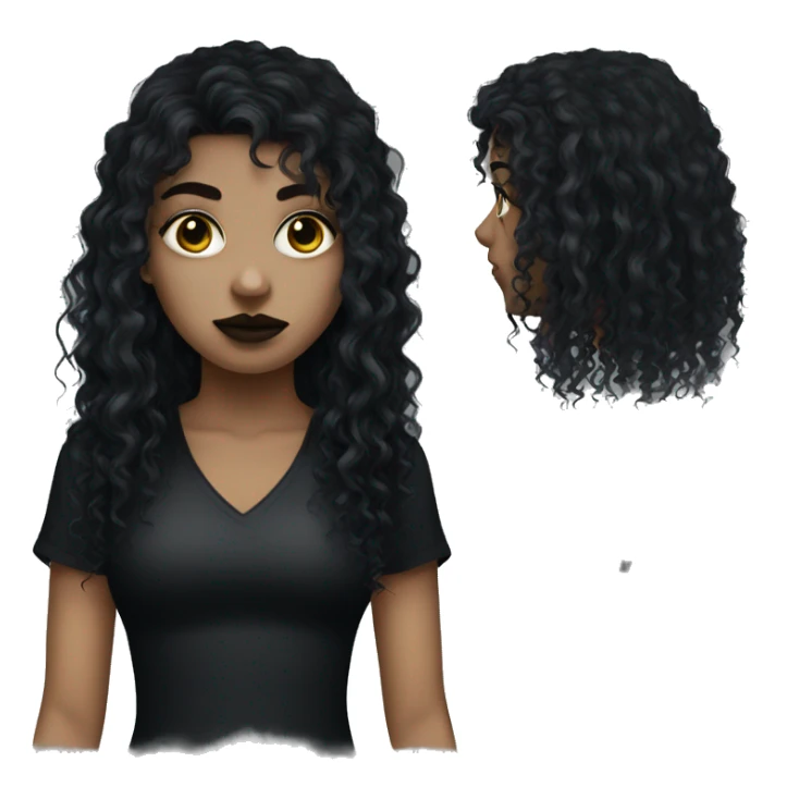 Goth girl with black eyes and a black curly mullet sticker
