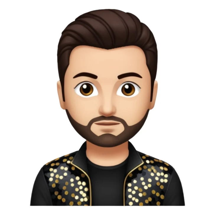 Chris Kirkpatrick from 'N Sync with dark brown hair, black sequin outfit, light skin sticker