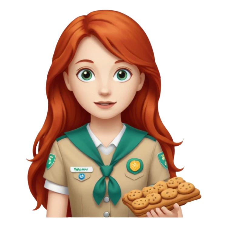 white girl scout with red long hair selling cookie at Wendy’s big sticker