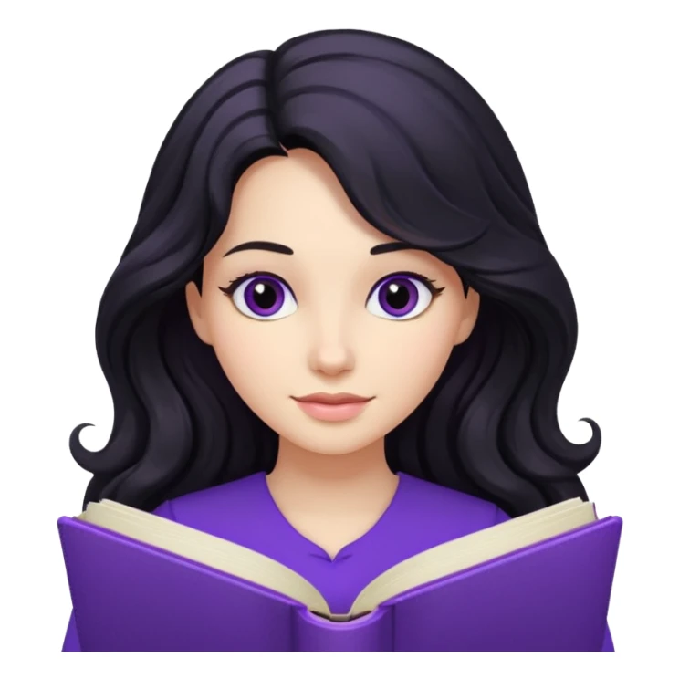 Long Hair Women with purple Book, Black wavy hair sticker